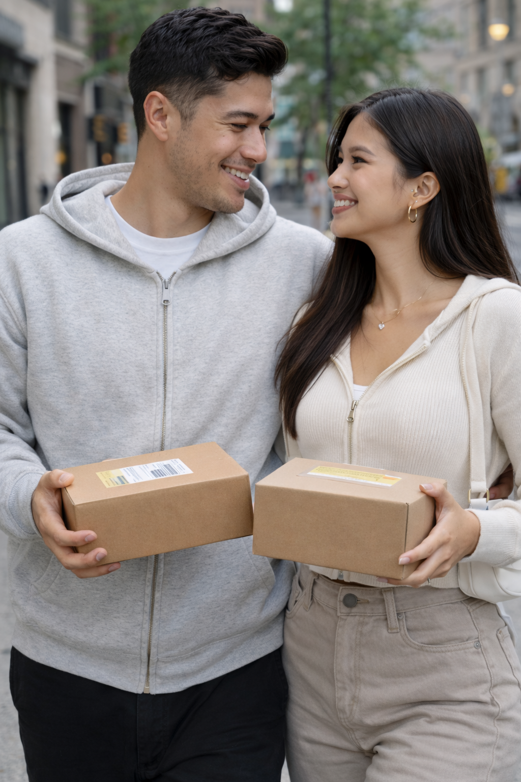 People holding packages — personal shipping and connection