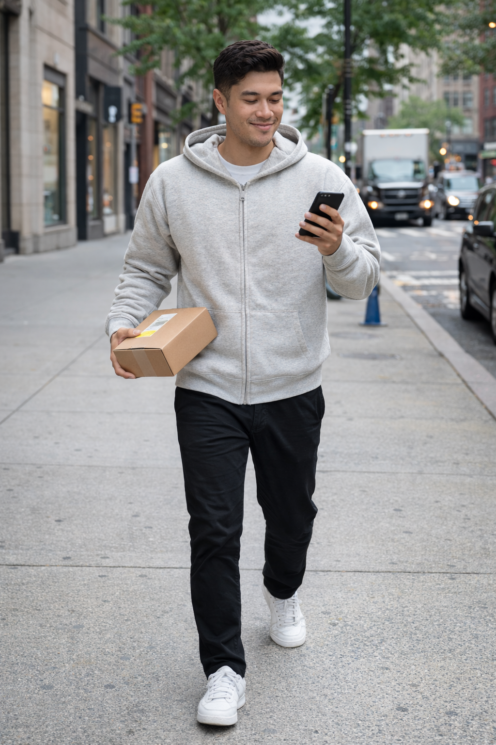 Person walking with a package
