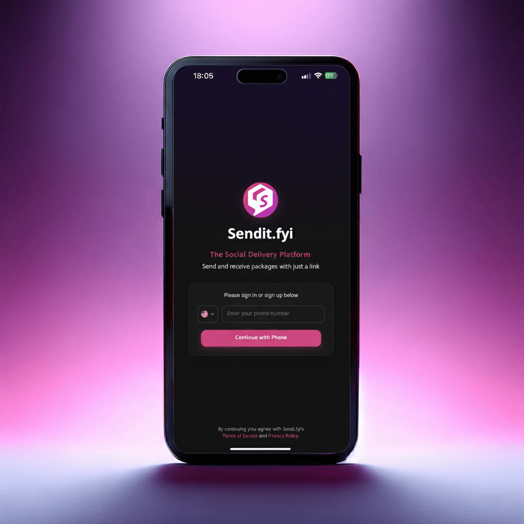 Sendit.fyi mailbox app interface - create your unique @sendit handle for package delivery